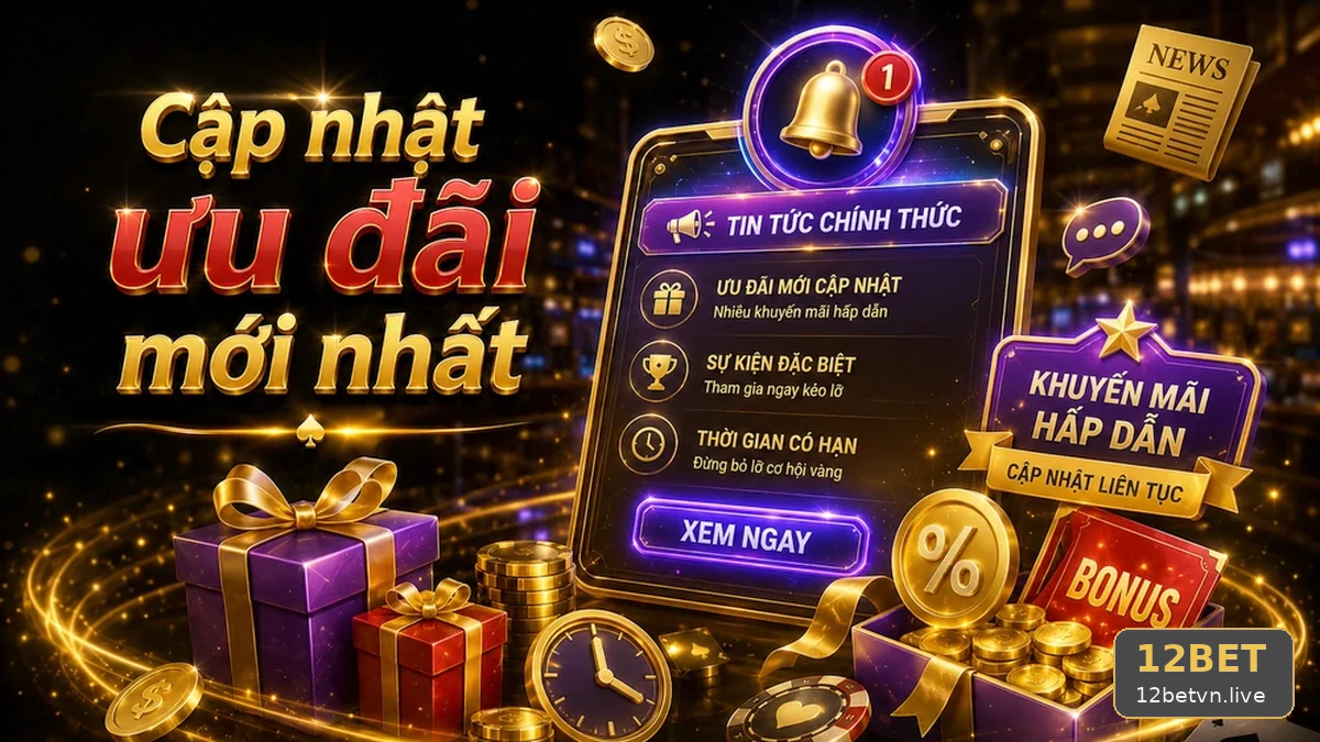 Giao diện hiển thị banner thông tin trên trang chủ 12BET